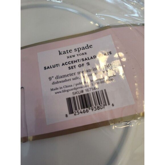 Kate Spade New York 2 Salut! Blue Polka Dot Melamine Salad Accent Plates 9" - Picture 3 of 5